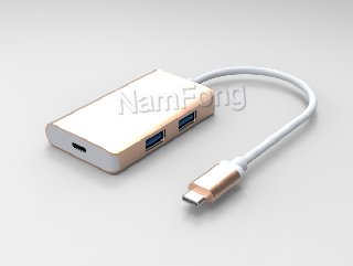 USB Type C to 2*USB 3.0 HUB+PD 铝壳,USB TYPE C HUB