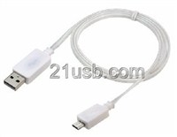 USB AM TO MICRO 5P CABLE 发光线 白色，USB手机线，手机数据线。