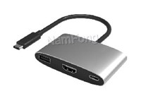 USB3.1cabel,USB C type,Type-c M to HDMI +USB2.0+type-c F Adapter-Alum、type c适配器、type c转接头、type c转接线